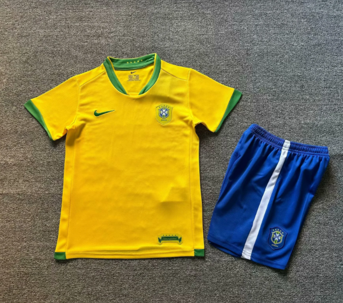 2006 Brazil Home Kids Retro Soccer Jersey
