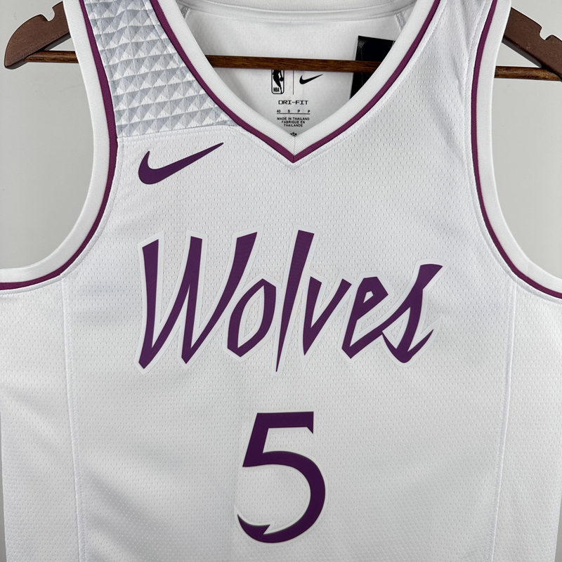 TIMBERWOLVES EDWARDS #5 White Top Quality Hot Pressing NBA Jersey