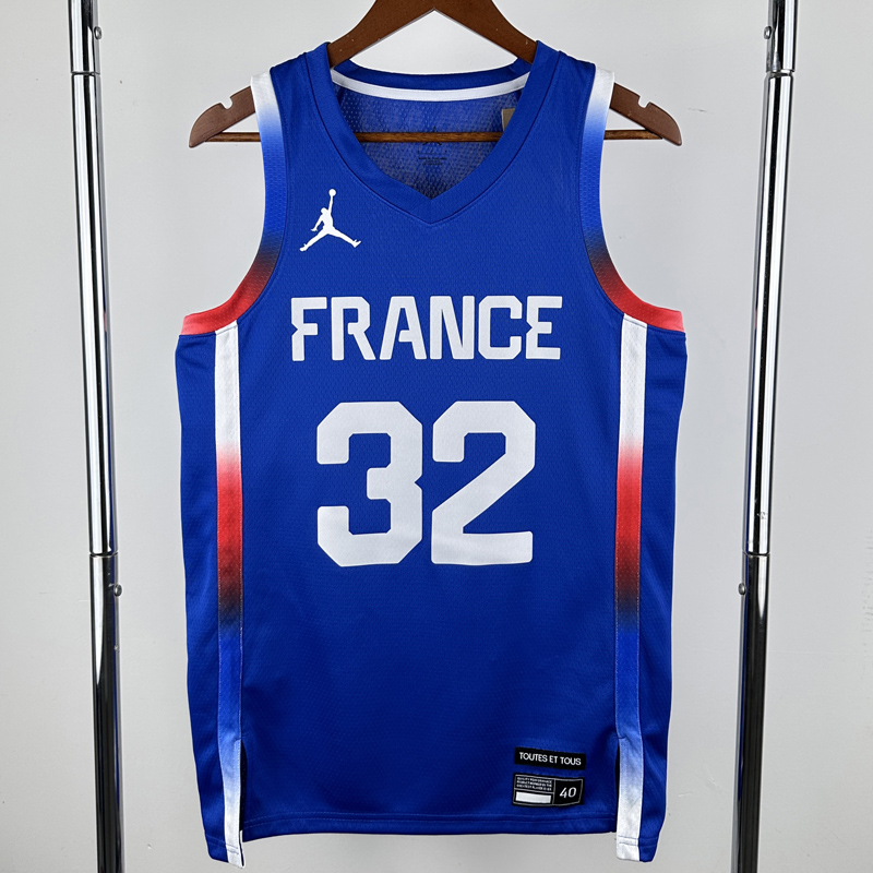 2024 Olympic Game France WEMBANYAMA # 32 Blue Basketball Jersey