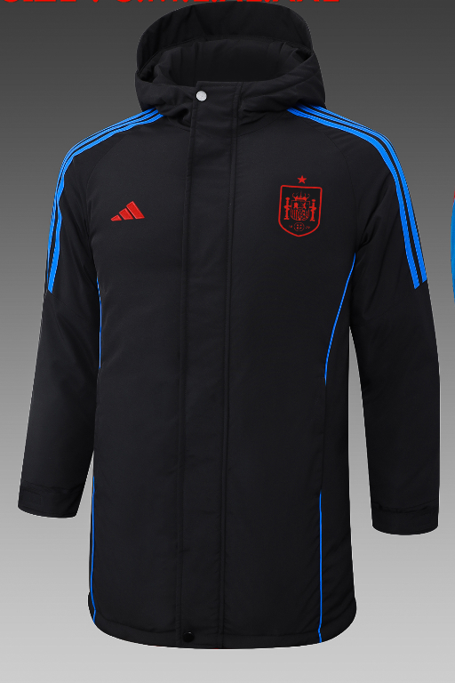 24-25 Spain Royal Blue Hooded Windbreaker Fabric Cotton Coat #G232