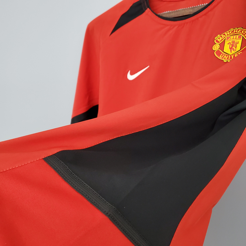 2002-2004 Man Utd Home Long Sleeve Retro Soccer...