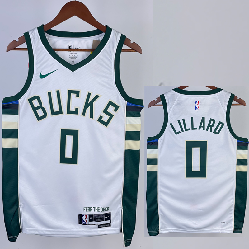 22-23 BUCKS LILLARD #0 Home White Top Quality H...