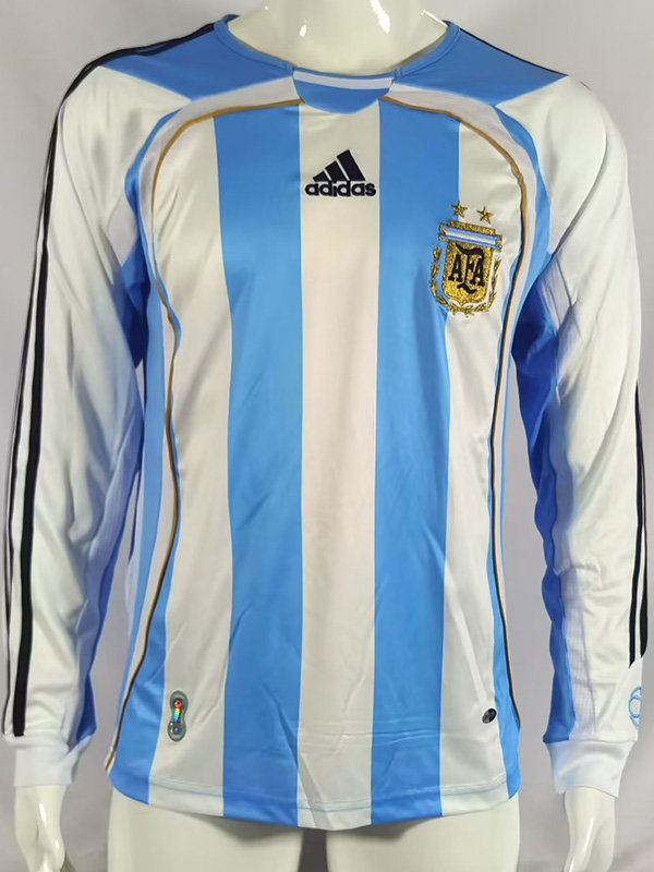 2006 Argentina Home Long Sleeve Retro Soccer Je...