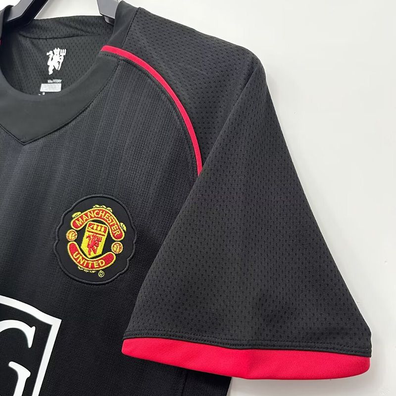2007-2008 Man Utd Away Black Retro Soccer Jersey