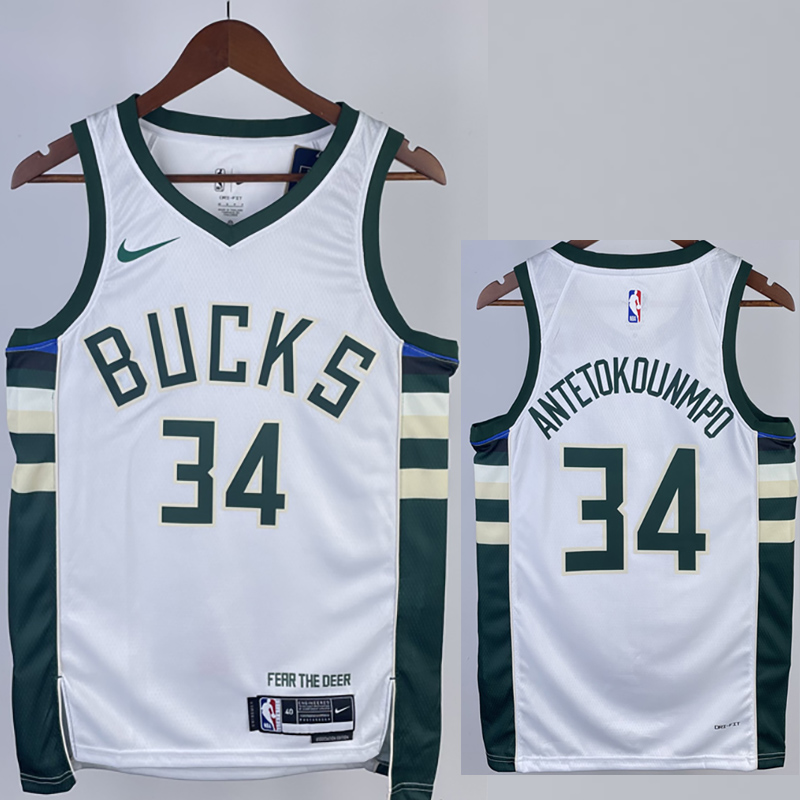 22-23 BUCKS ANTETOKOUNMPO #34 Home White Top Qu...