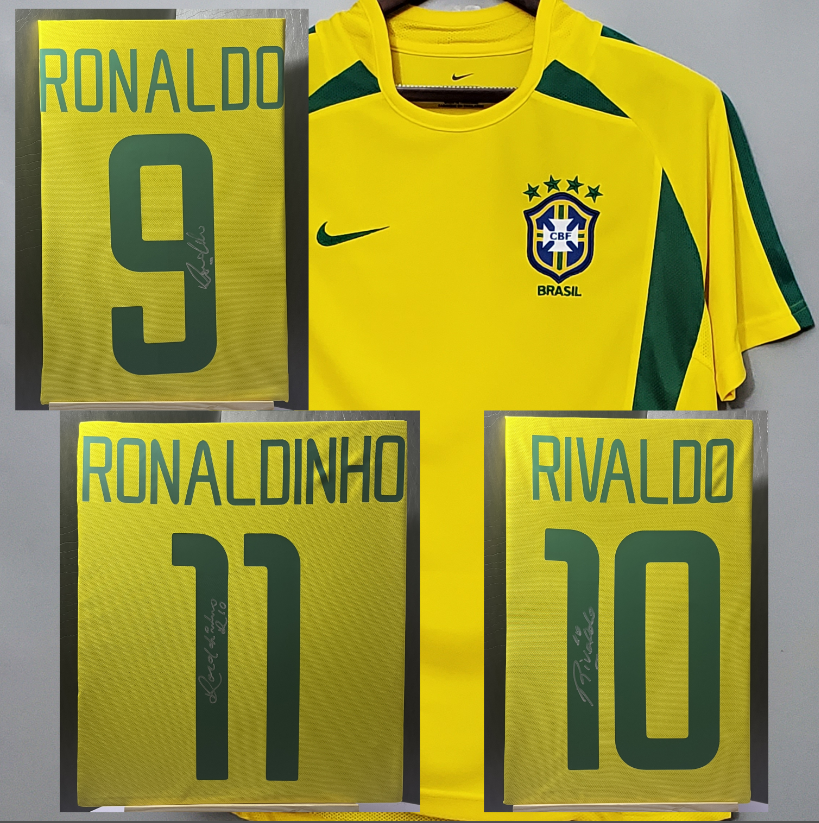 1998 Brazil Home Retro Soccer Jersey(亲笔签名 号码)