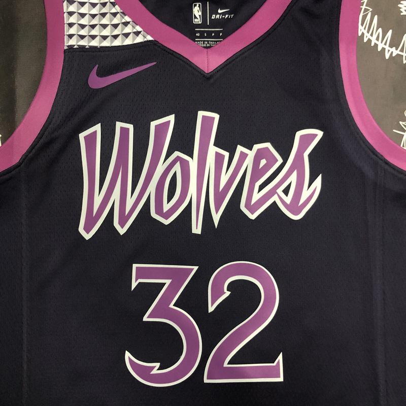 Timberwolves TOWNS #32 Purple Black Top Quality...