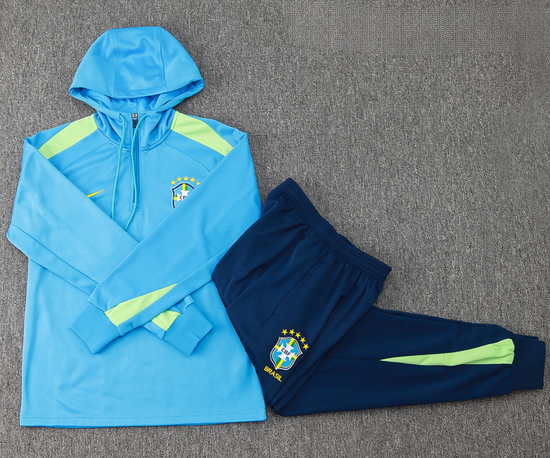 24-25 Brazil Lake blue Hoodie Half Pull Tracksuit #F567半拉连帽