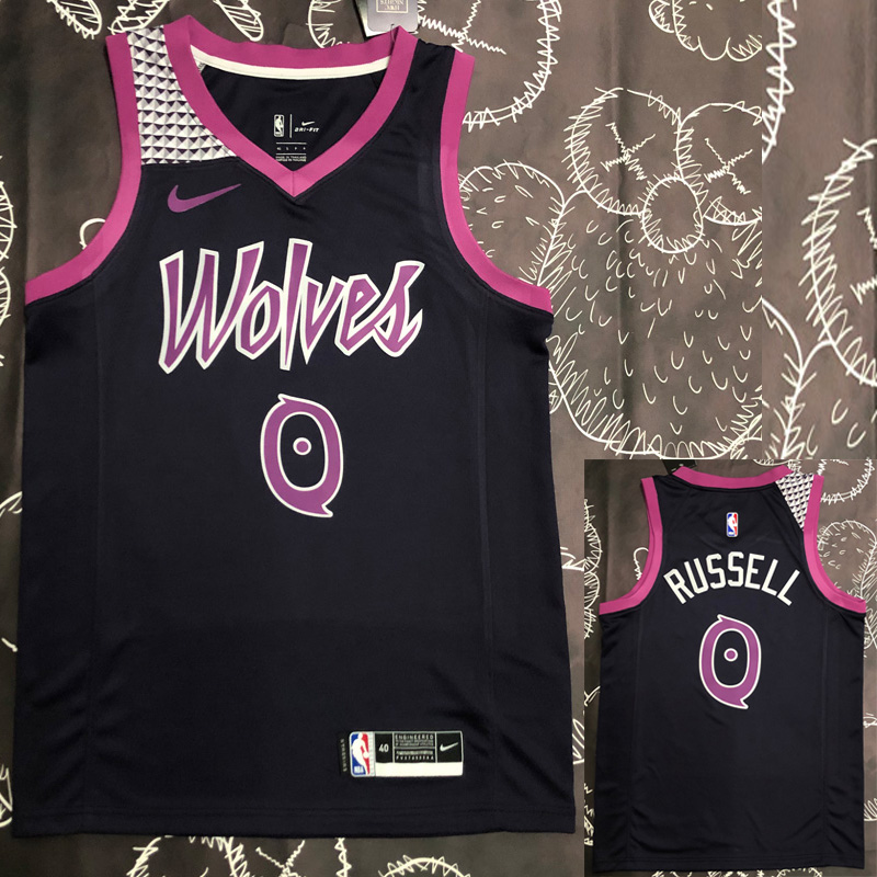Timberwolves RUSSEL #0 Purple Black Top Quality...