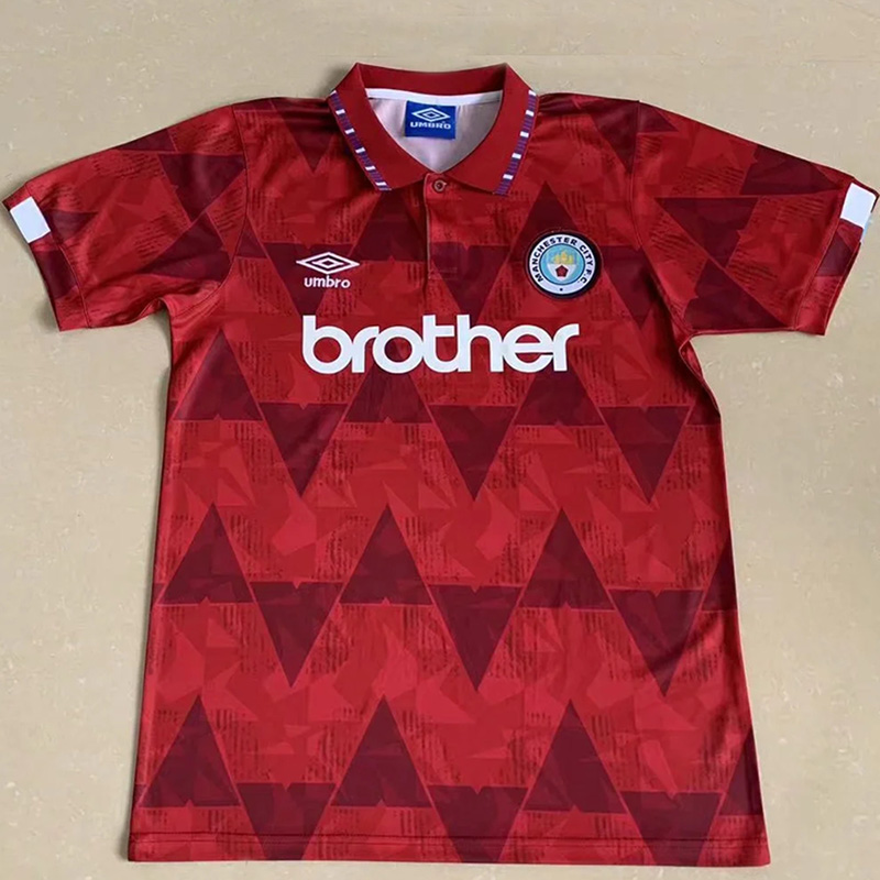 1991 Man City Away Red Retro Soccer Jersey
