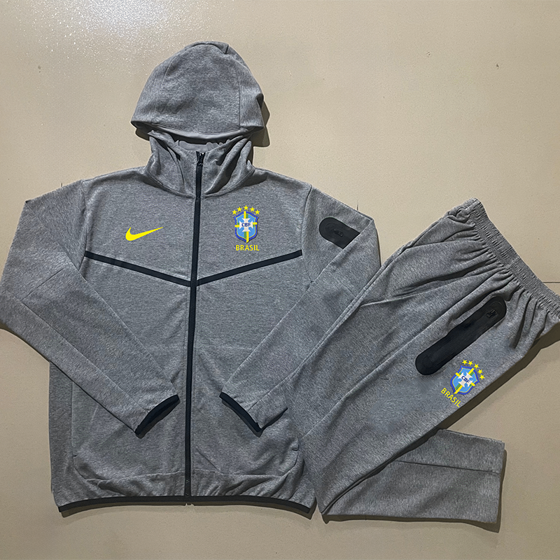24-25 Brazil Grey Hoodie Jacket Tracksuit #F573