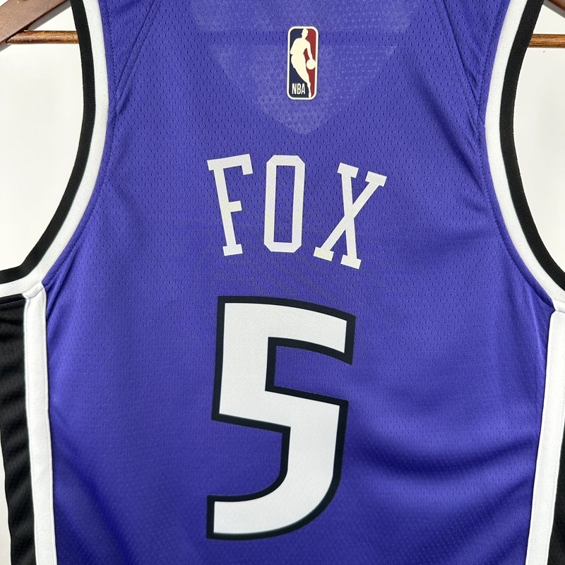 24-25 KINGS FOX #5 Purple Retro Top Quality Hot Pressing NBA Jersey(V领）