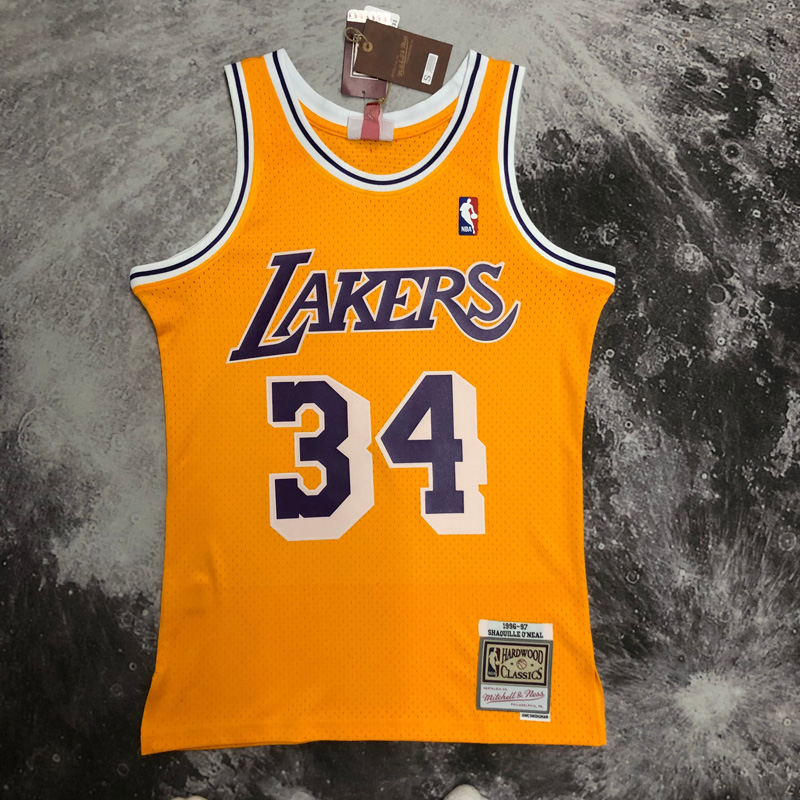 1997 LAKERS O’NEAL #34 Yellow Retro Top Quality...