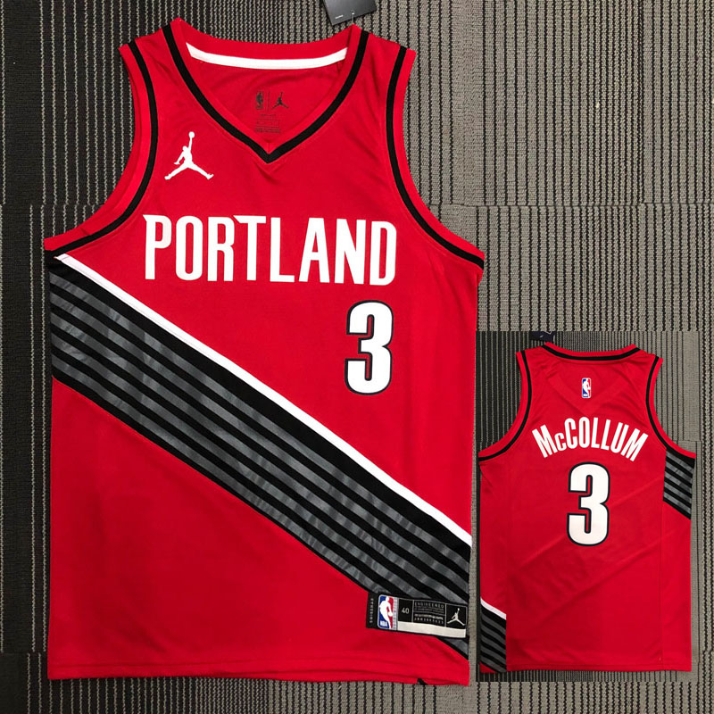 Trail Blazers McCOLLUM #３Jordan Red Top Quality...