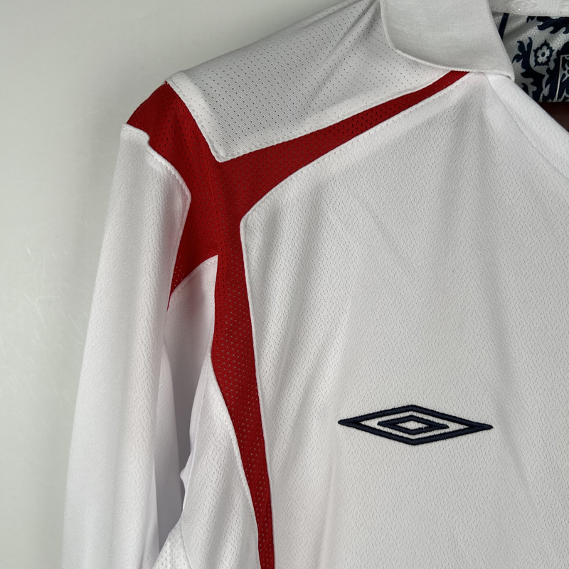 2006 England Home Retro Long Sleeve Soccer Jers...