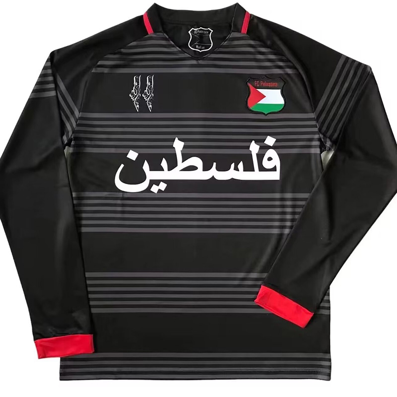 24-25 Palestina FC Black Green Long Sleeve Soccer Jersey (长袖)红袖边