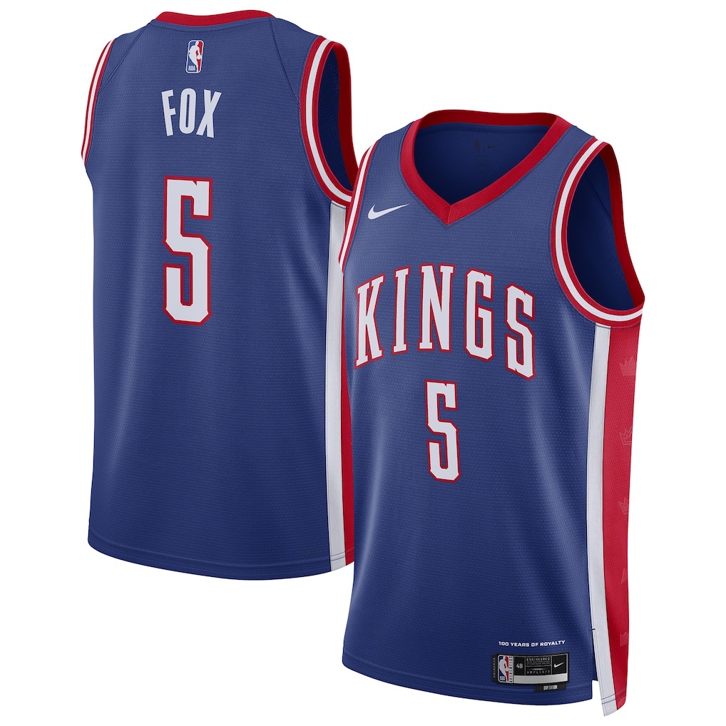 25th season Kings FOX#5 City Blue Quality Hot Pressing NBA Jersey(V领）