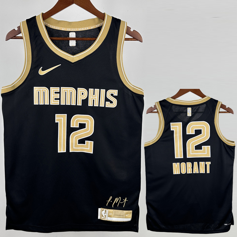 23-24 Grizzlies MORANT #12 Black Glory Edition Top Quality Hot Pressing NBA Jersey 荣耀版