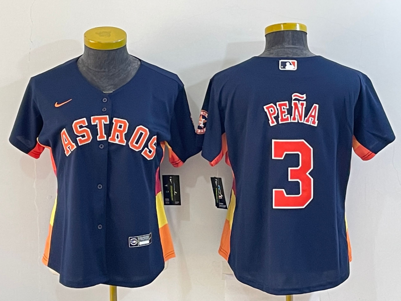 Houston Astros Women's baseball jersey PENA 3 fans edition blue