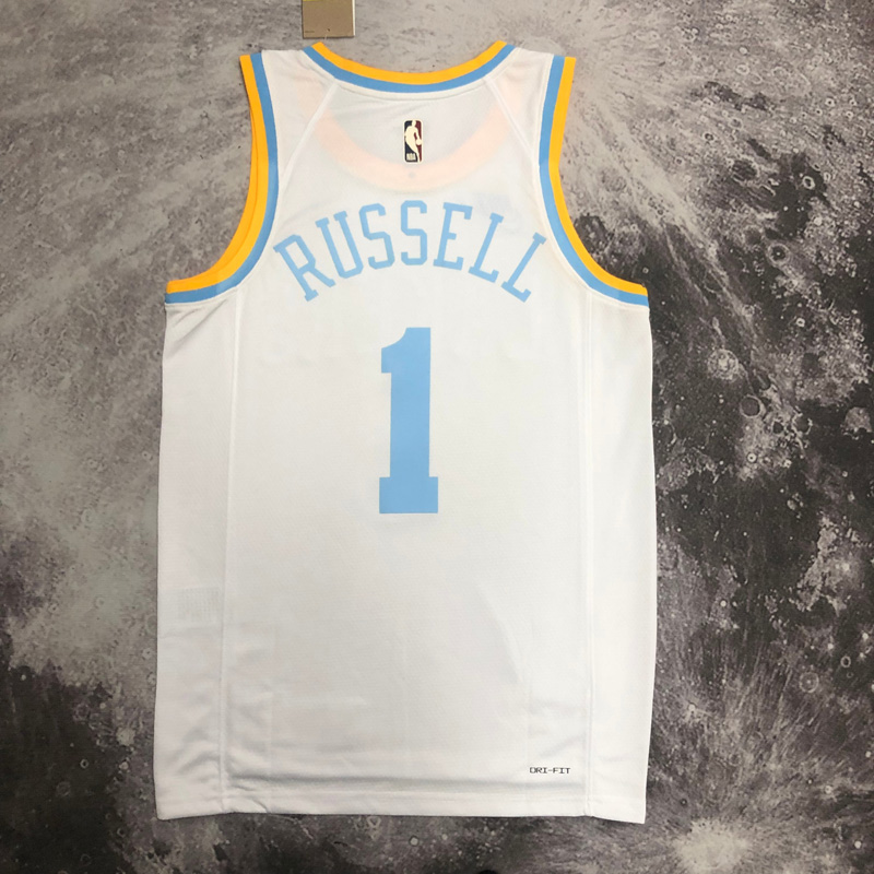 LAKERS RUSSELL #1 White Retro Top Quality Hot P...