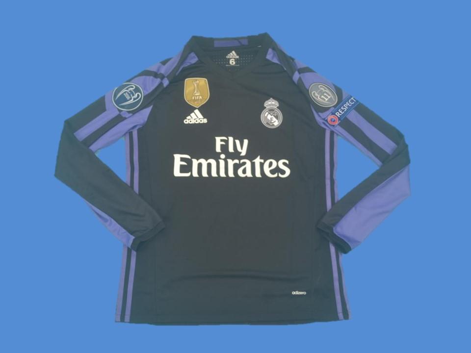 2016-2017 RMA Away Black Long Sleeve Retro Socc...