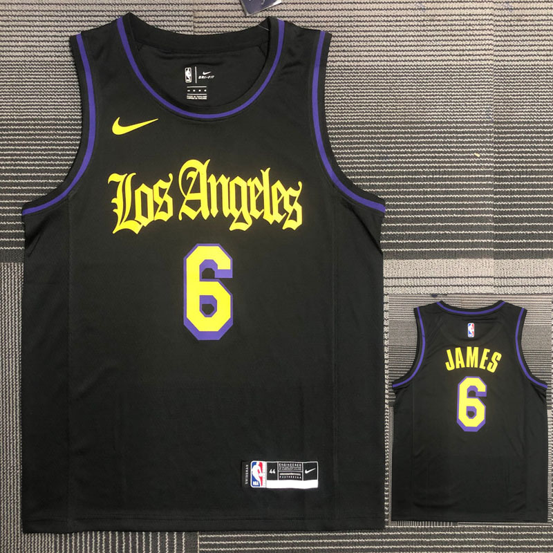 Lakers JAMES #6 Black Top Quality Hot Pressing ...