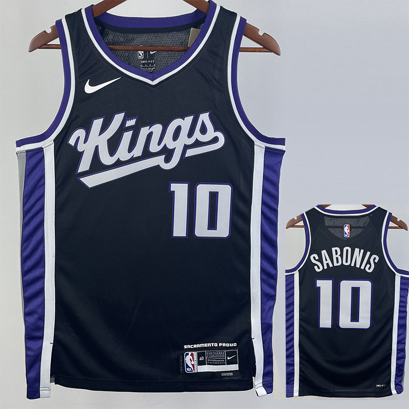 23-24 Kings SABONIS #10 Black Top Quality Hot P...