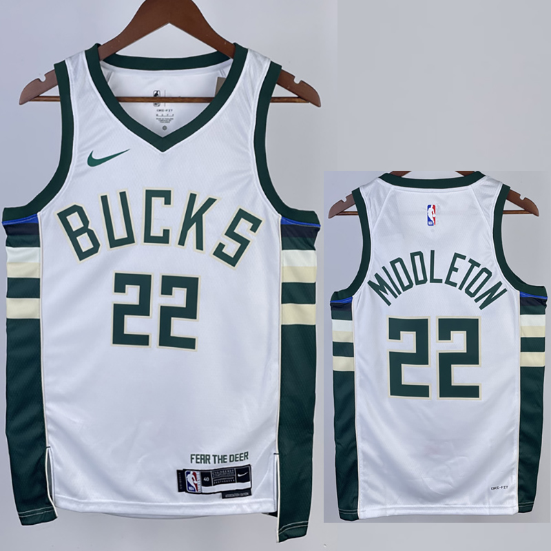 22-23 BUCKS MIOOLETON #22 Home White Top Qualit...