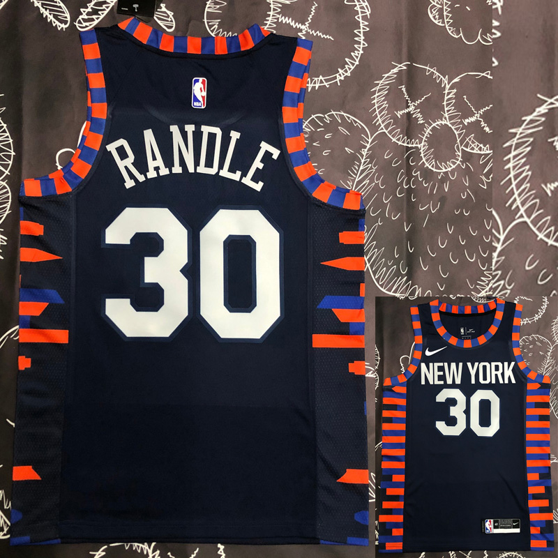 KNICKS RANDLE #30 Black Top Quality Hot Pressin...