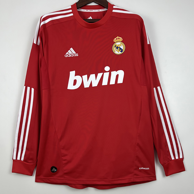 2011-2012 RMA Away Red Long Sleeve Retro Soccer...