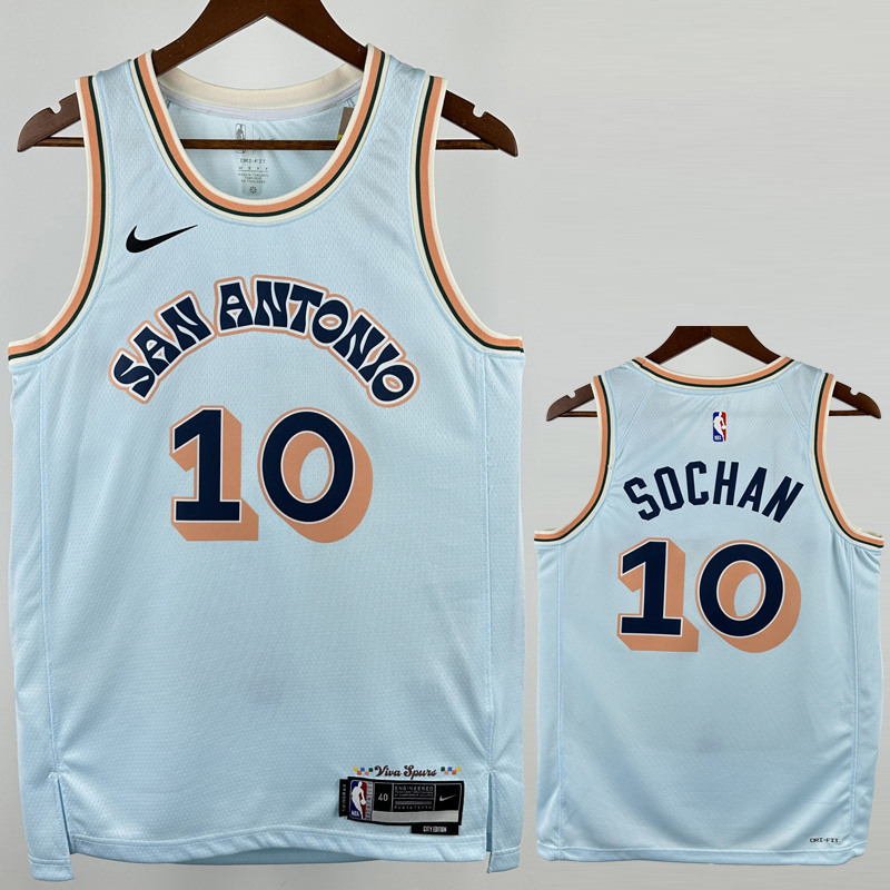 24-25 SA Spurs SOCHAN #10 Light blue City Edition Top Quality Hot Pressing NBA Jersey