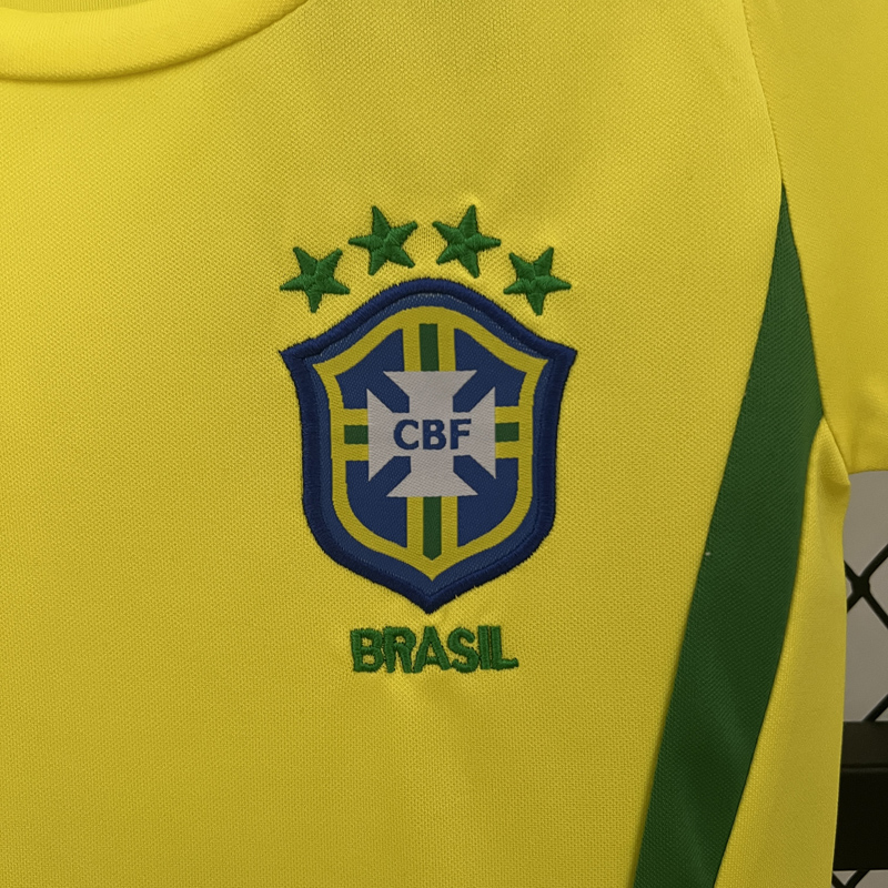 2002 Brazil Home Kids Retro Soccer Jersey