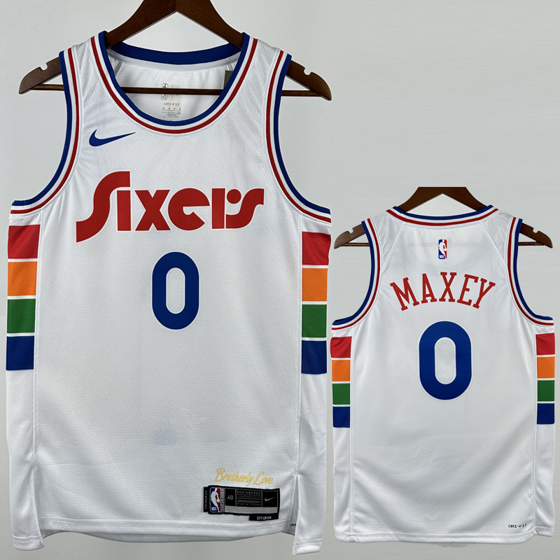 24-25 76ERS MAXEY #0 White City Edition Top Quality Hot Pressing NBA Jersey
