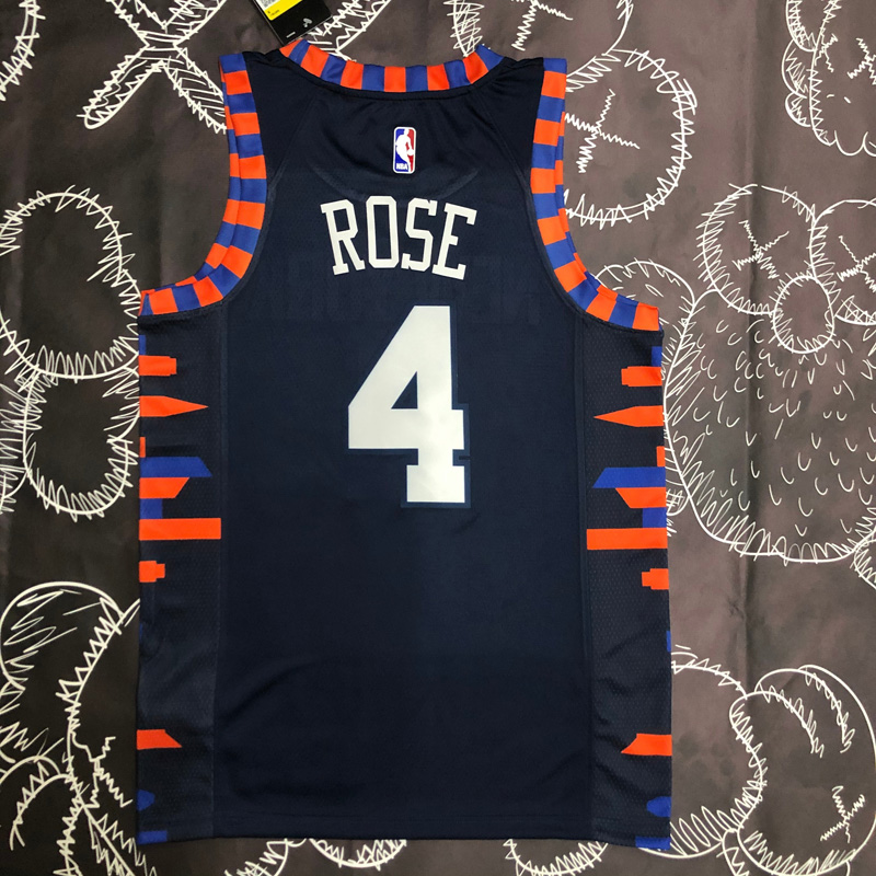 KNICKS ROSE #4 Black Top Quality Hot Pressing N...