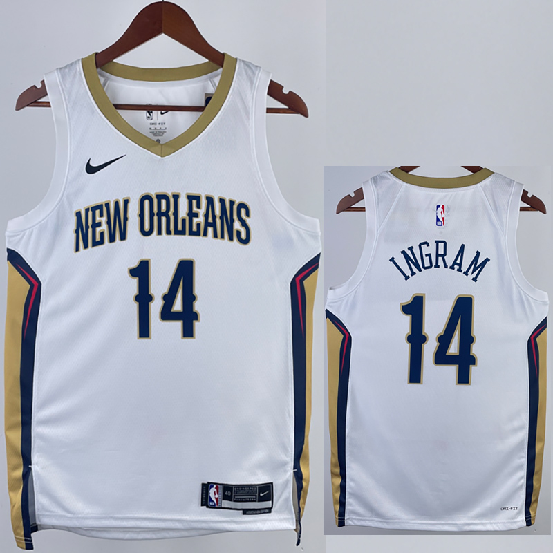 22-23 Pelicans INGRAM #14 White Top Quality Hot...
