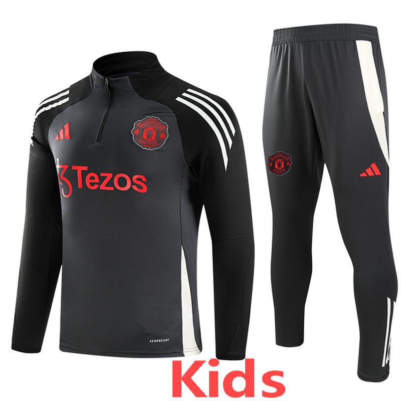 24-25 Man Utd Dark gray Kids Half Pull Tracksuit (童装)(半拉链)