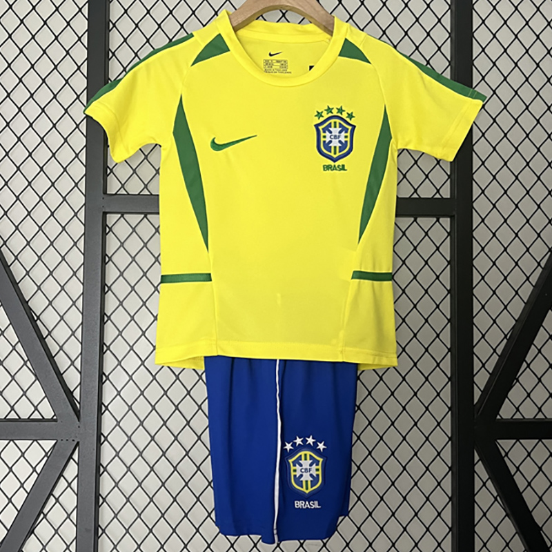 2002 Brazil Home Kids Retro Soccer Jersey