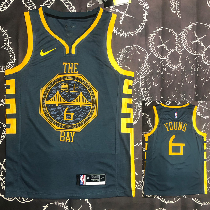 2018 WARRIORS YOUNG #6 Black Gray Top Quality H...