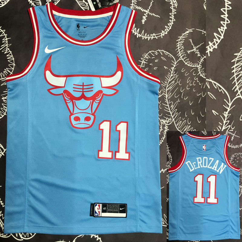 BULLS DEROZAN #11 Blue Top Quality Hot Pressing...