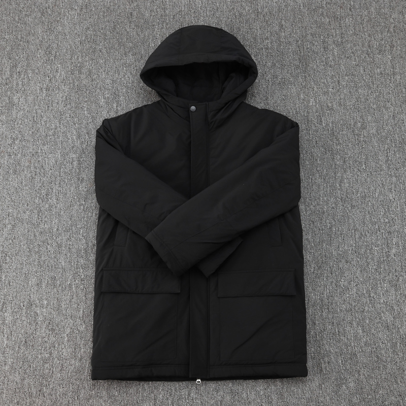 24-25 Napoli Black Hooded Windbreaker Fabric Cotton Coat #G237