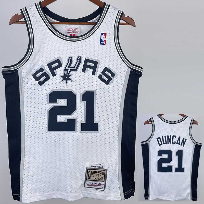 1998-99 SA Spurs DUNCAN #21 White Retro Top Qua...