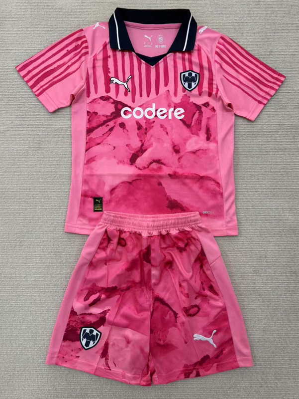 2025 Monterrey Pink Goalkeeper Kids Soccer Jersey