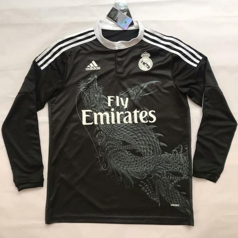 2014-2015 RMA Away Black Long Sleeve Retro Socc...
