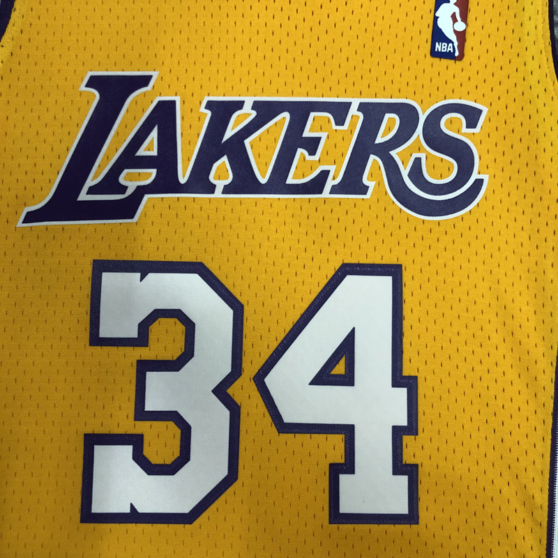 2000 LAKERS O‘NEAL #34 Yellow Retro Top Quality...
