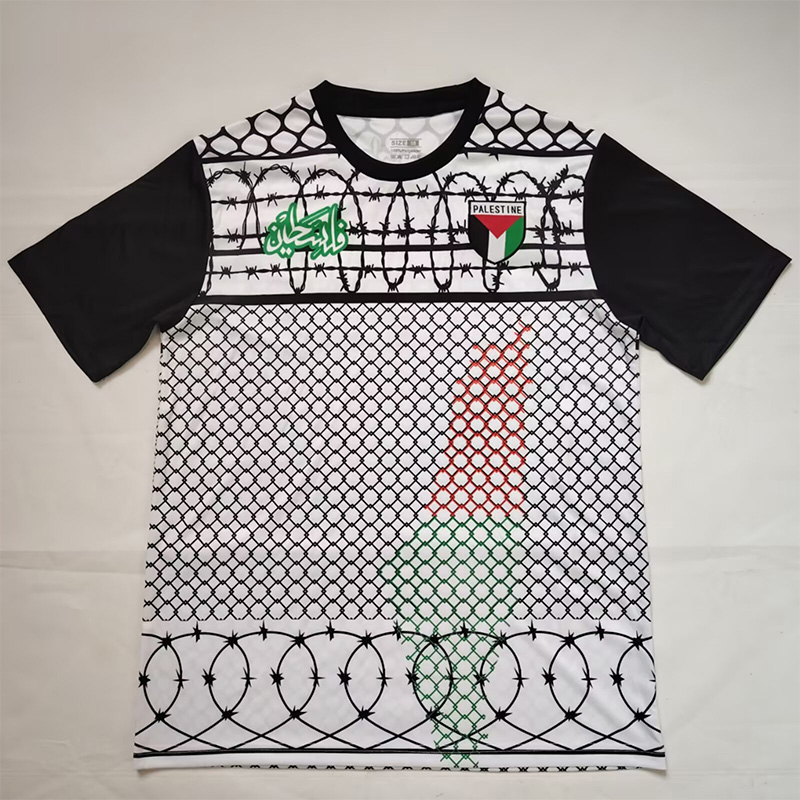 Palestina FC Grey Black Retro Soccer Jersey *铁丝网