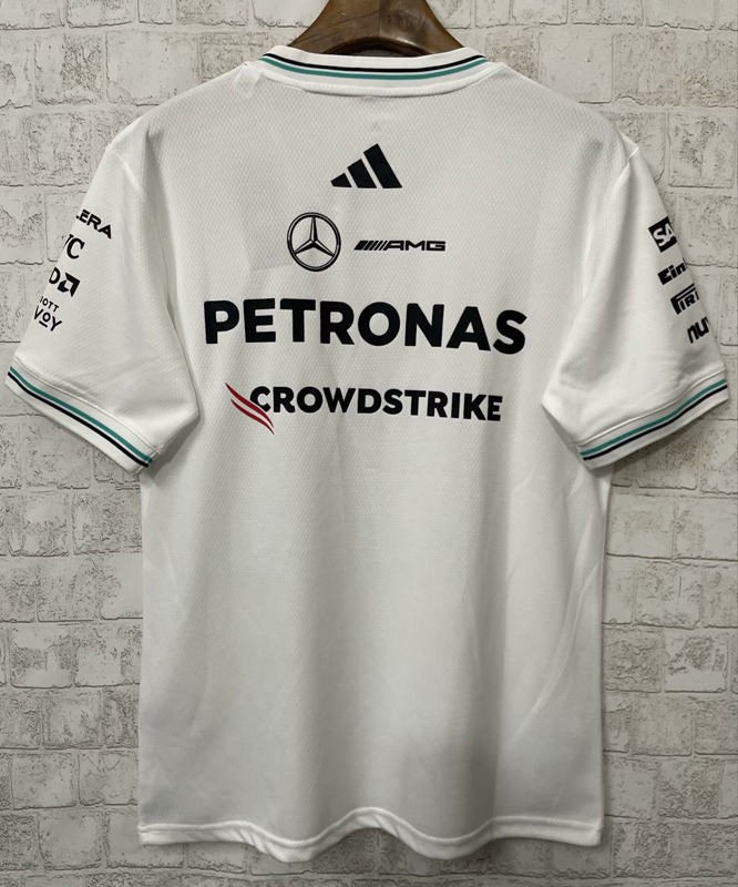 2025 F1 Mercedes White T-Shirts Racing Suit(圆领)