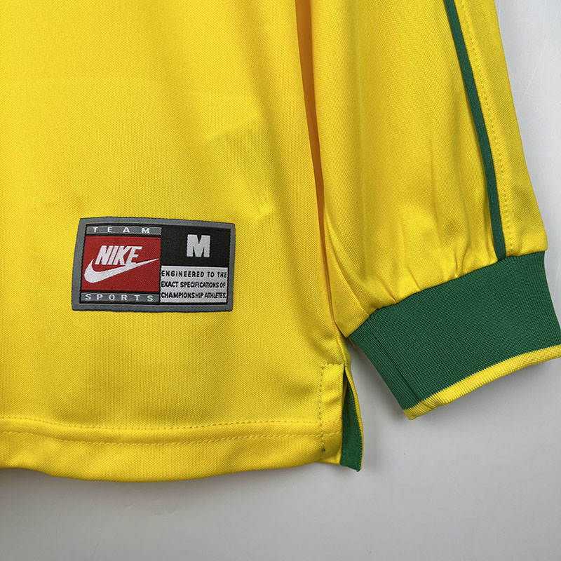 1998 Brazil Home Long Sleeve Retro Soccer Jerse...