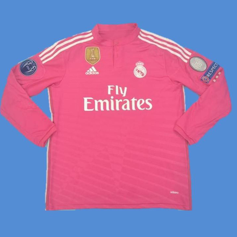 2014-2015 RMA Away Pink Long Sleeve Retro Socce...