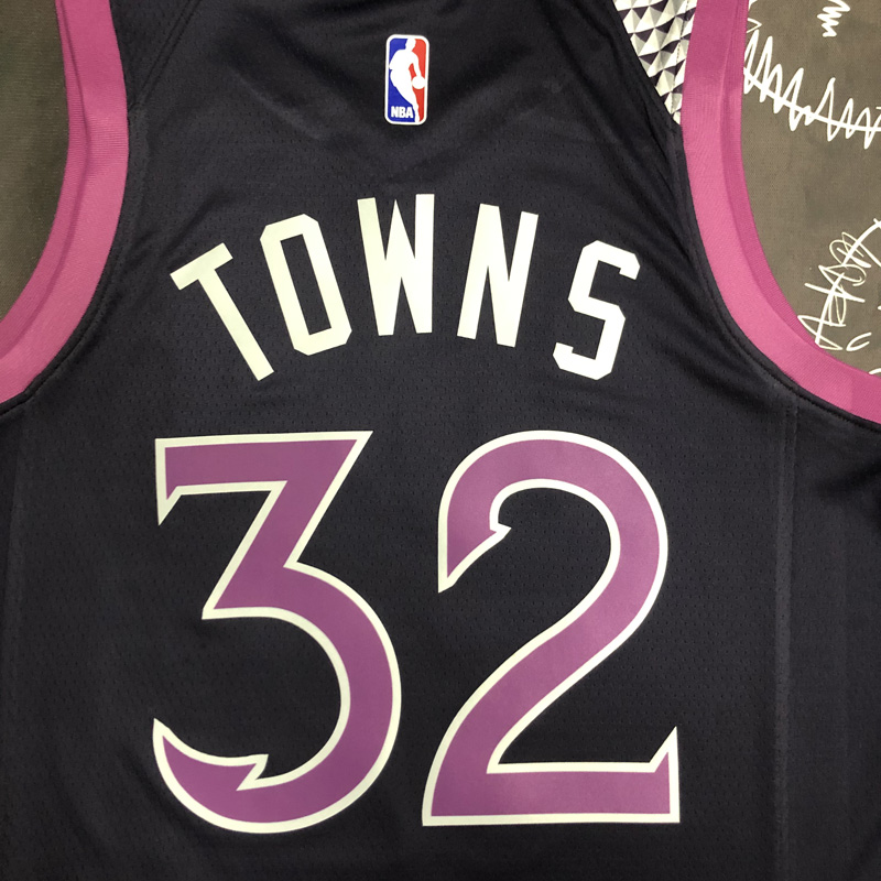 Timberwolves TOWNS #32 Purple Black Top Quality...