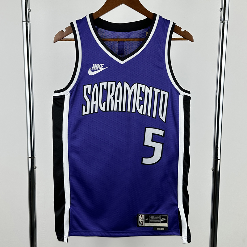 24-25 KINGS FOX #5 Purple Retro Top Quality Hot Pressing NBA Jersey(V领）
